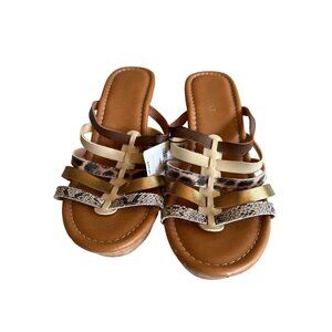 Lane Bryant Womens Multi-Strap Cork Wedge Sandals Size 10W Brown Gold Snake Prin